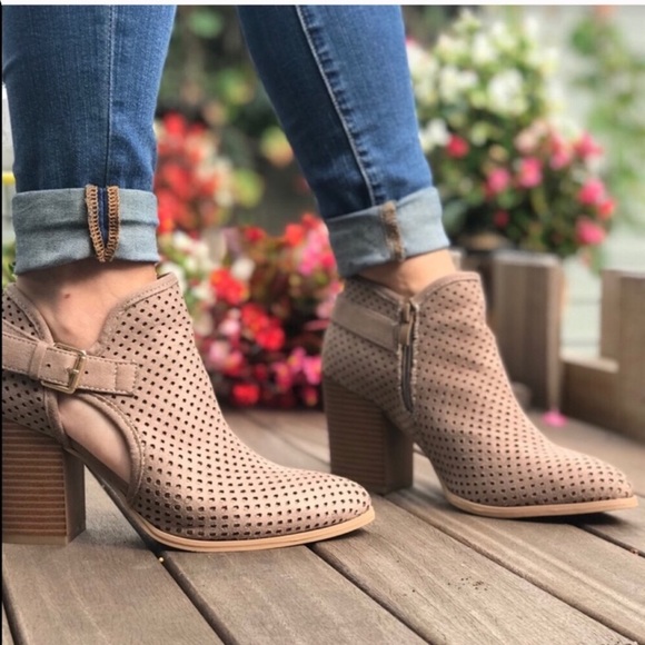 The NEW Boutique Shoes - Taupe Side Buckle Ankle Boots